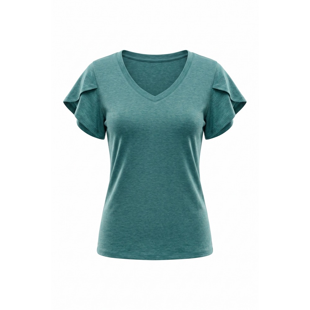 Unbranded Women Teal Flutter Sleeve V-Neck T-Shirt Size‎ 2XL Casual Knit Top